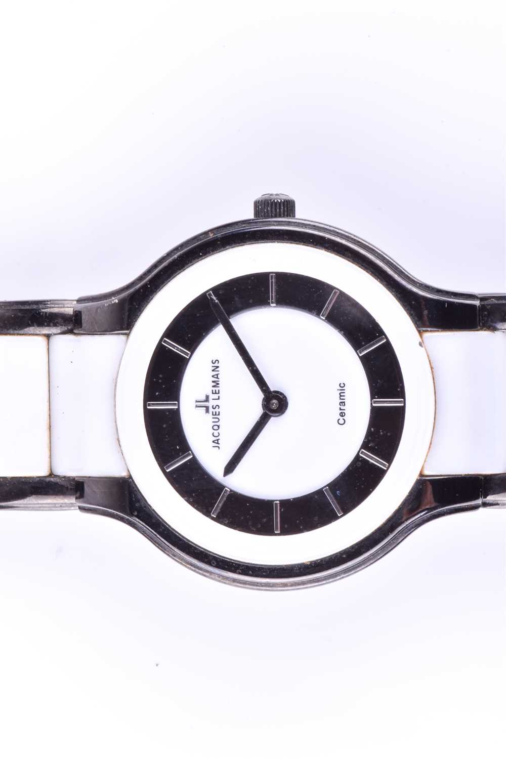 A Jacques Lemans ceramic wristwatch, the black and white minimalist dial on black and white - Image 2 of 6
