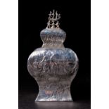A Continental silver tea caddy, 19th century, or squat, shouldered form, marked '925', the cover