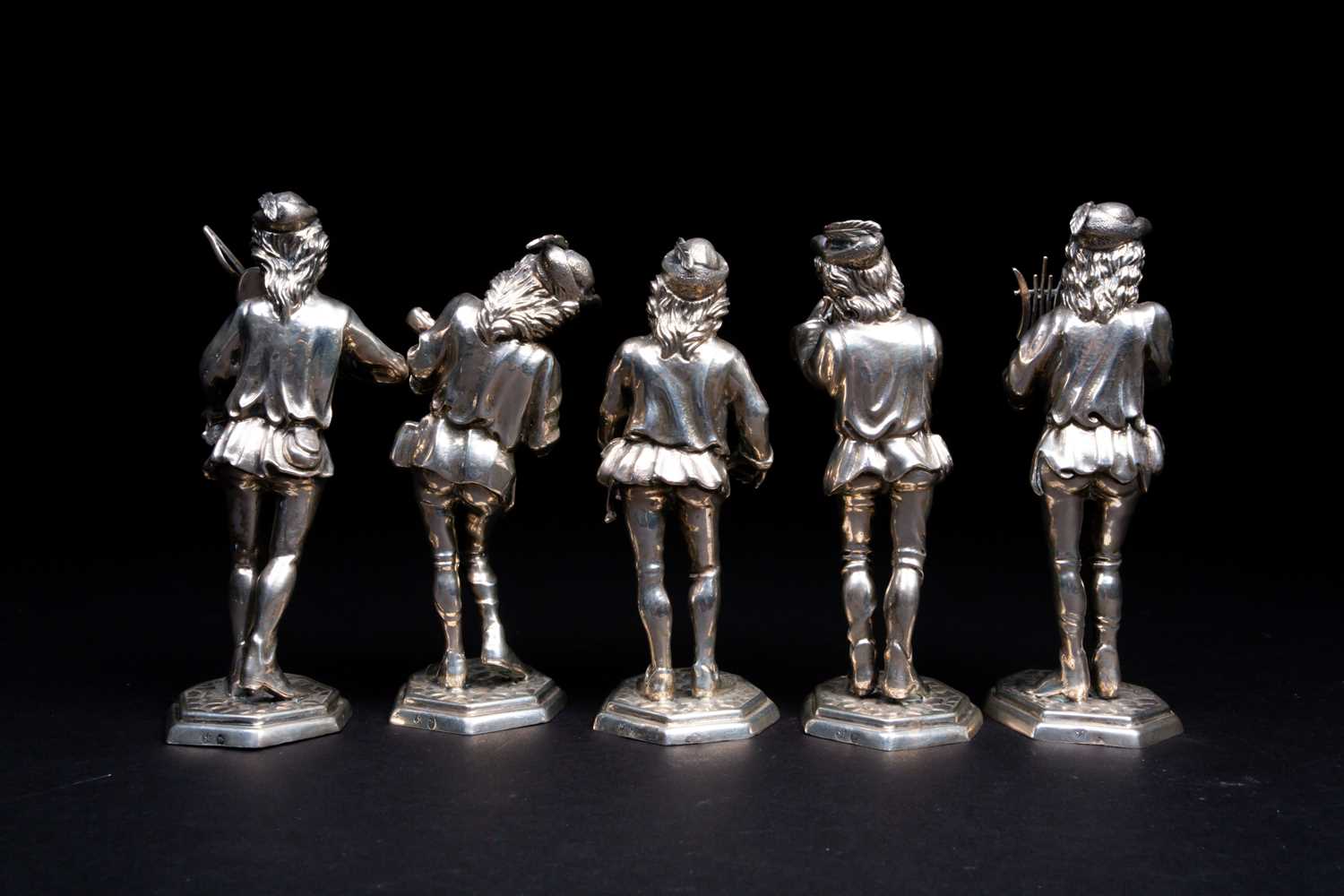 A group of five Spanish silver figures of musicians, 20th century, each dressed as minstrels - Image 4 of 4