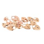 A group of various 9ct yellow and rose gold heart-shaped locket clasps, for bracelets, most