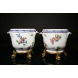 A pair of french Seaux a Verre, late 19th century, with scroll handles, painted with floral