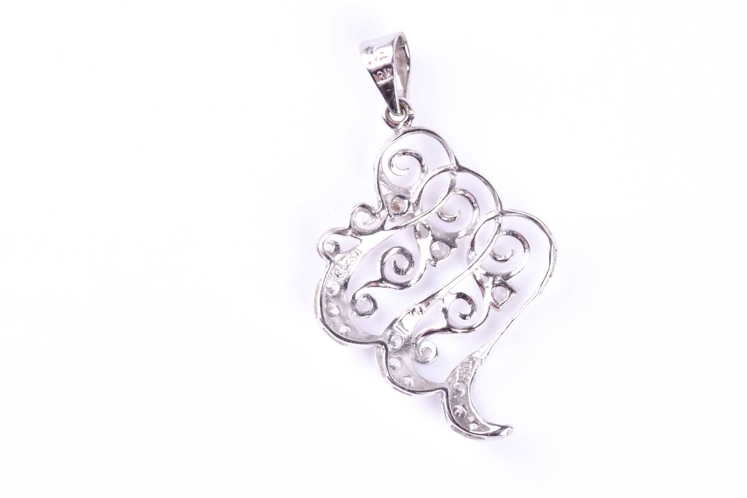A diamond set pendant, the open scroll work frame set throughout with brilliant cut diamonds, the - Image 3 of 4
