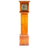 An 18th-century pine longcase clock, circa 1735, with striking movement and single hand, the