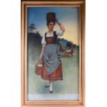 20th century Continental school, a full length portrait of a milkmaid, in traditional rural dress