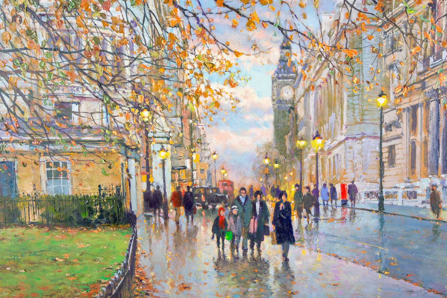 John Donaldson (b.1945) British, an impressionist view of Westminster, oil on panel, signed to lower - Image 3 of 4
