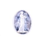 A 19th century blue agate cameo, of oval form, depicting a Classical maiden wearing flowing robes