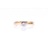 A single stone diamond ring, the princess cut diamond in rub-over mount, to tapering18ct gold