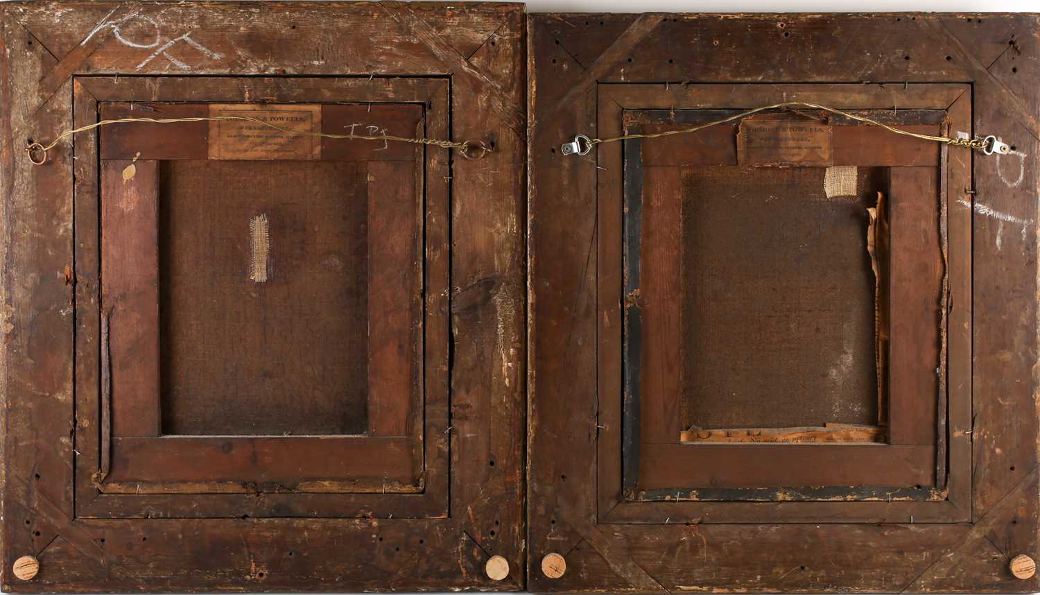 19th century English school, unsigned oils on canvas, a pair of portraits depicting a man and - Image 5 of 14