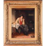 James Kyd (act. 1855-1875), a portrait of a man, seated beside a kitchen stove, a pipe in his