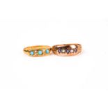 A Victorian 18ct yellow gold and turquoise ring with diamond accents, size L, together with a 9ct