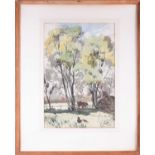 William Dring RA (1904-1990), a group of horses beneath shady trees, watercolour, signed to lower