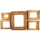 A group of five antique giltwood and gesso frames, all continental 19th century and later. The
