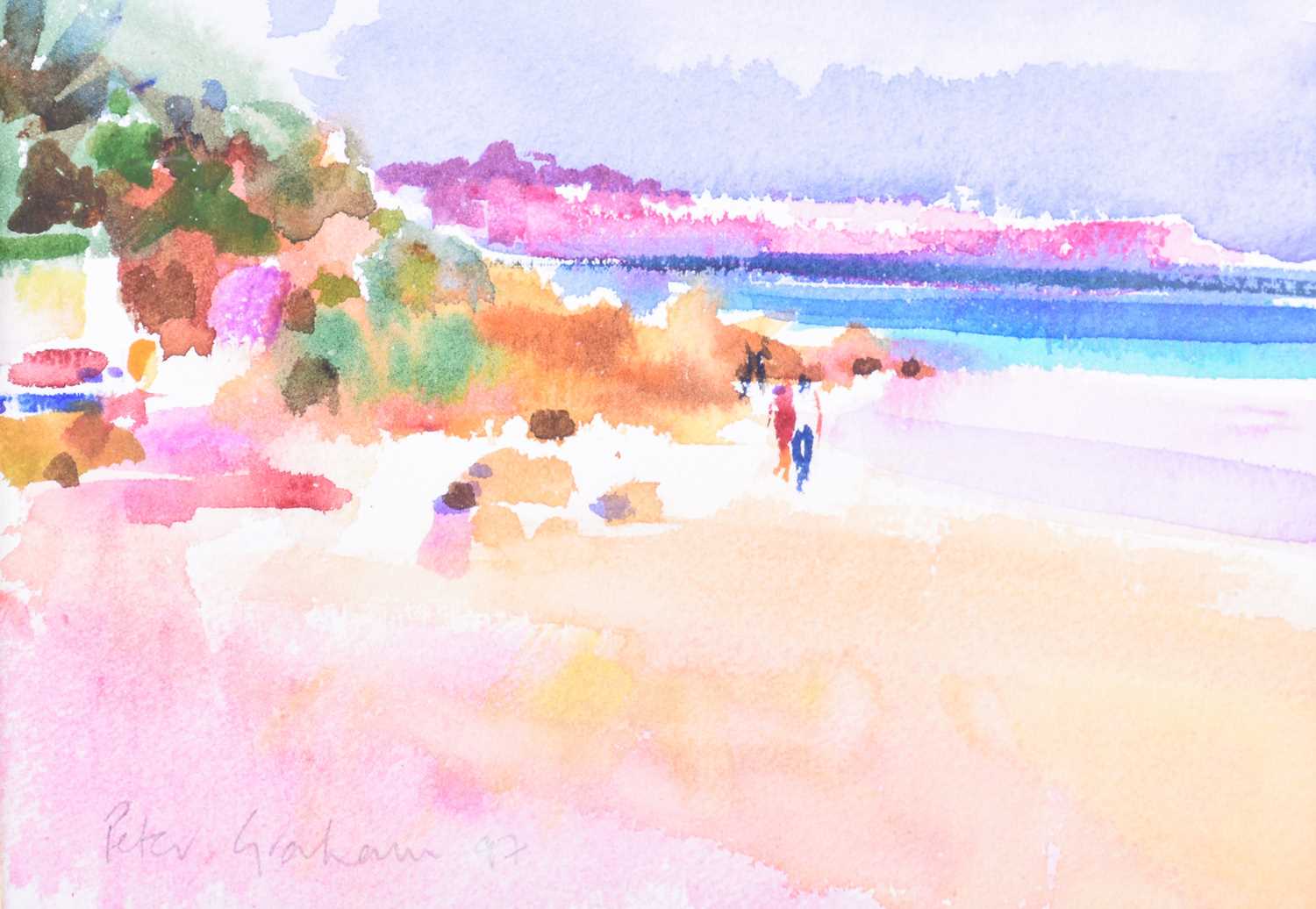 Peter Graham (b.1959) British, 'Beach Stroll, Bermuda', watercolour, signed and dated 1997, label - Image 4 of 4