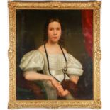 Late 19th century English school, a half-length portrait of a seated young woman, oil on canvas,