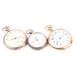 A Cyma silver pocket watch, together with a Hamilton gold plated pocket watch and a ladies Waltham