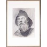 Early 20th century English school, a portrait study of a fisherman with glasses and pipe, charcoal