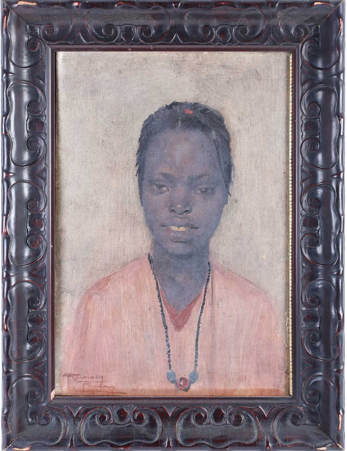 20th century School, a head and shoulders portrait of an African girl, indistinctly signed, oil on