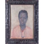 20th century School, a head and shoulders portrait of an African girl, indistinctly signed, oil on