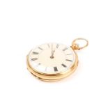 A Victorian 18ct yellow gold lever pocket watch, the white enamel dial with black Roman numerals,