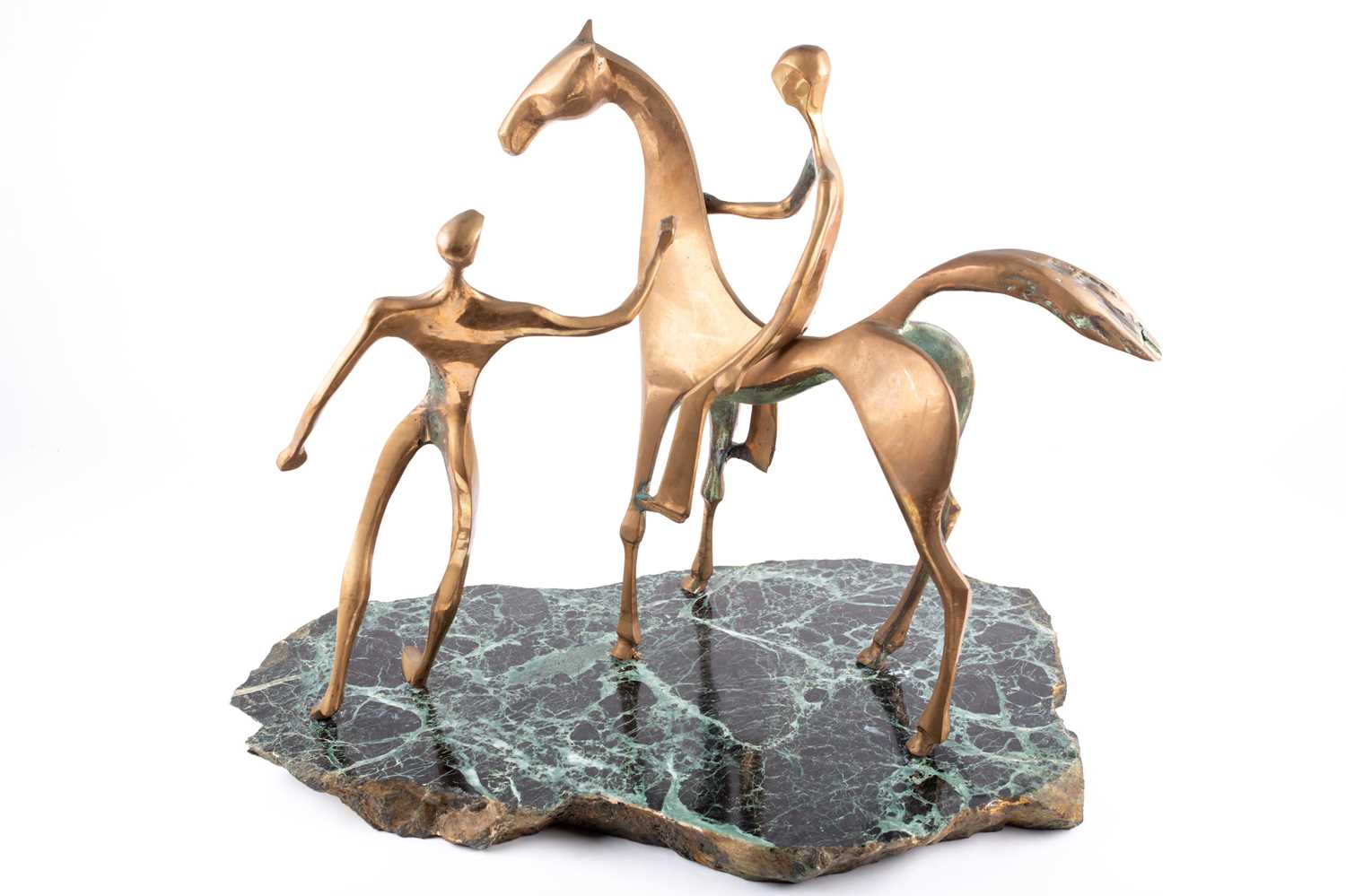Attributed to John Mulvey (b.1939) British, a modernist mid-century style bronze sculpture depicting