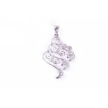 A diamond set pendant, the open scroll work frame set throughout with brilliant cut diamonds, the