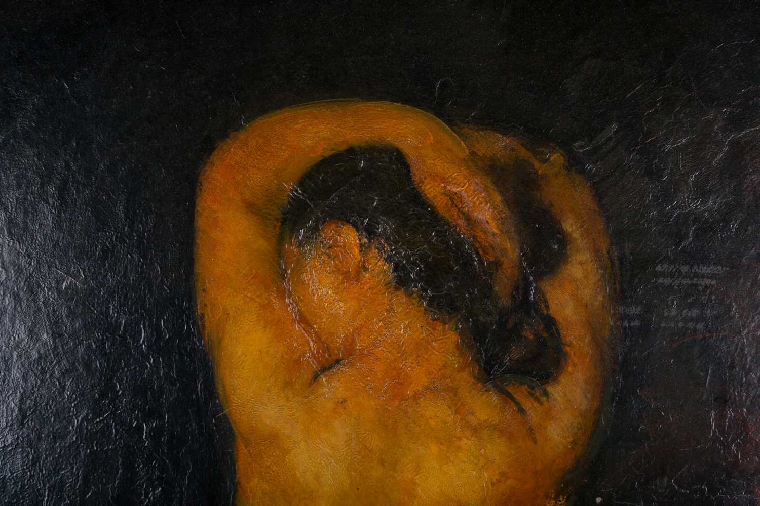 19th century school, study of a nude female, oil on panel, indistinctly signed, 64 cm x 52 cm in a - Image 3 of 4