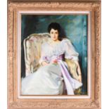 20th century English school, a portrait of a seated lady, signed 'Kenwood', oil on canvas, 59 cm x