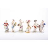 A group of 19th century and later Meissen porcelain figures, to include a pair of allegorical