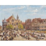 Julia Georgiana Channing (19th/20th century), a Continental European market square, with figures and