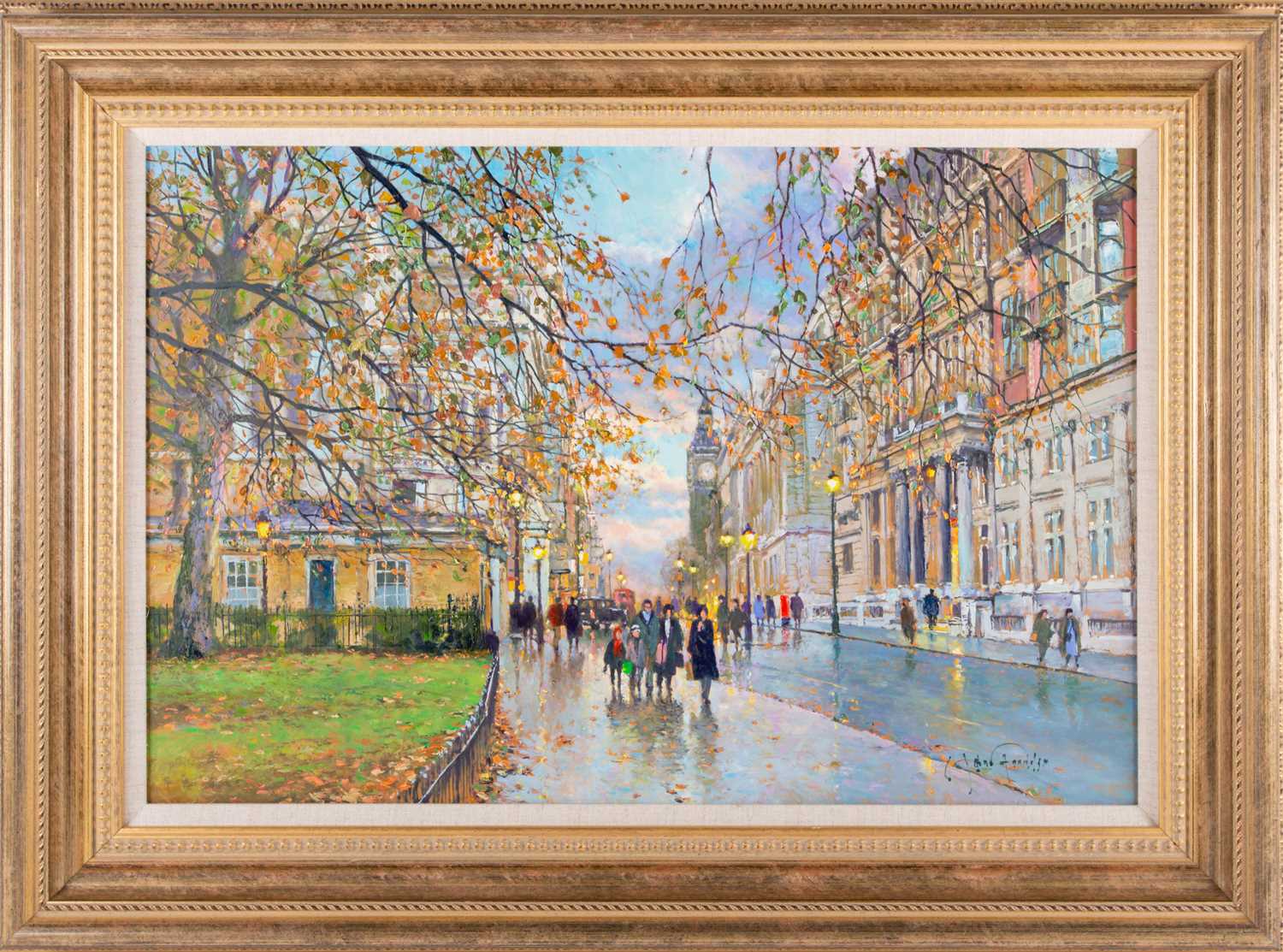 John Donaldson (b.1945) British, an impressionist view of Westminster, oil on panel, signed to lower