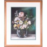 Helena de Pettes (20th century), a pastel and chalk study of summer flowers in a glass vase,