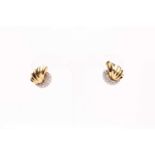 A pair of 18ct yellow gold and diamond earrings, of fanned design with a pave-set diamond mount, the