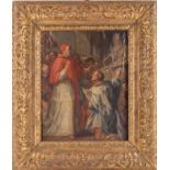 18th century school, a pope blessing a pilgrim, oil on panel, unsigned, 27.5 cm x 21.5 cm in a