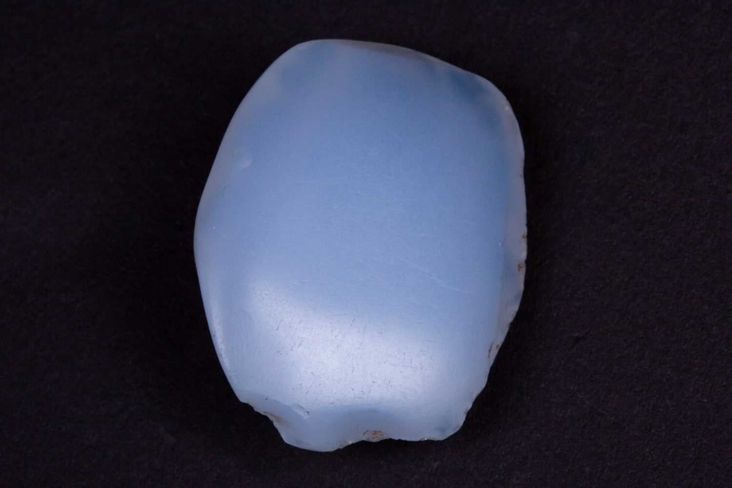 A Persian carved chalcedony cameo, the male face with curly hair, the stone a milky blue colour, 3. - Image 3 of 9