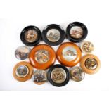 A collection of twelve Victorian Pratt ware pot lids, to include 'Alas! poor Bruin', 'Bear, Lion &
