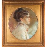Late 19th or early 20th century English school, head shoulders oval profile portrait of a lady,