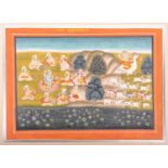 Indian school, Krishna and disciples watching Brahma on his vahana with a herd of cows, gouache,