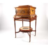 A Victorian carved walnut and inlaid tabletop Polyphon, late 19th century, playing 39.5cm diameter