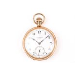 A J W Benson of London 9ct yellow gold open face pocket watch, the white enamel dial with black