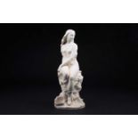 A Minton parian figure of 'Miranda' by John Bell, semi-draped and seated with a large conch shell at