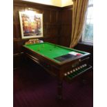 A mid to late 20th century bar billiards table, with balls, cues and instructions, originally coin-