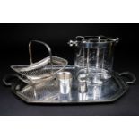 An Art Deco champagne bucket by Fleuron, 19.5 cm high, together with a silver plated twin-handled
