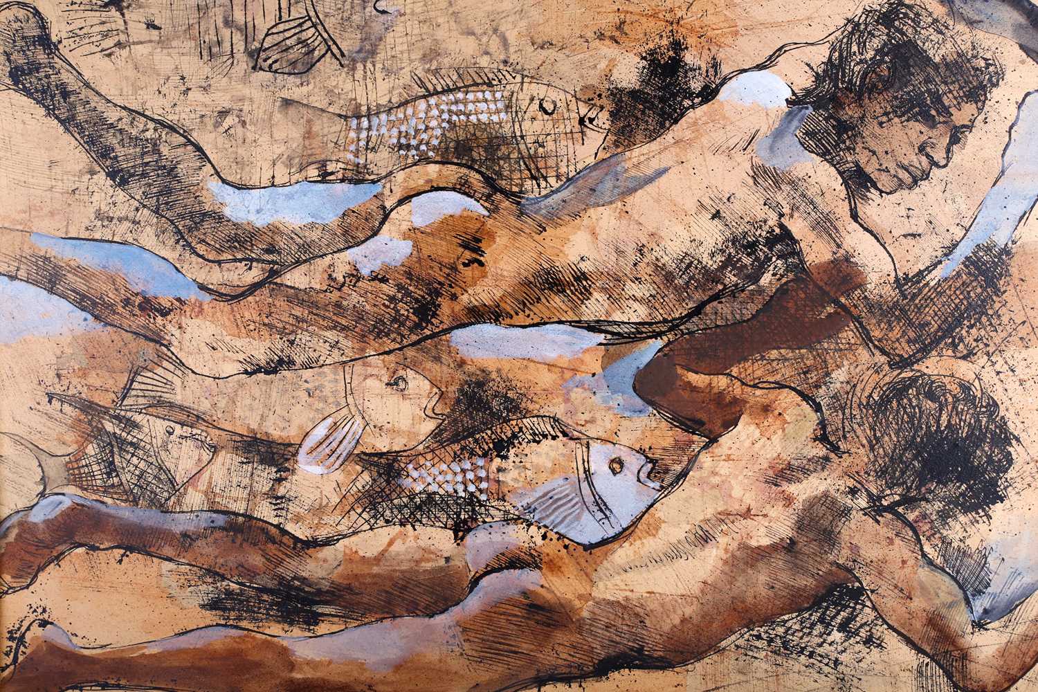 Donald Suart Leslie Friend (1915-1989) Australian, an abstract study of two boys swimming amongst - Image 3 of 4