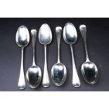 A matched set of six Victorian silver tablespoons, London 1871 ('GA') and 1887 ('RM/EH'), Hanoverian