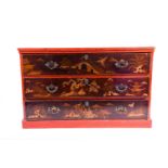 A Geo III lacquered chinoiserie chest, 18th century, the carcase with red lacquer ground with gilt