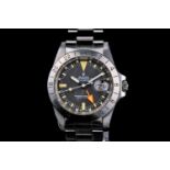 A 1982 Rolex Oyster Perpetual Date Explorer II ref. 1655 stainless steel wristwatch, the black