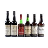 Three bottles of Domecq Celebration Cream Sherry, together with two Chairman's Choice Fino Sherry (