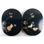 A pair of Japanese lacquered and inlaid oval panels, Meiji period, decorated with Quails, Pigeons