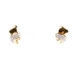 A pair of 18ct yellow gold and diamond earrings, circa 1960s, the ribbon-twist mounts pave-set