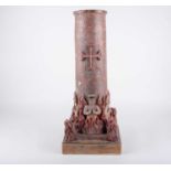 A late 18th/early 19th-century ecclesiastical memento mori carved wooden candle stand, possibly